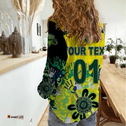 Custom Personalised Australia Cricket Women Casual Shirt Aboriginal Style Unique - Black