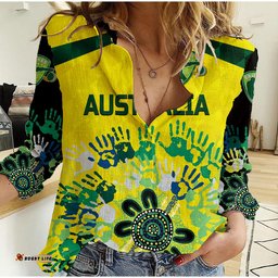 Custom Personalised Australia Cricket Women Casual Shirt Aboriginal Style Unique - Black