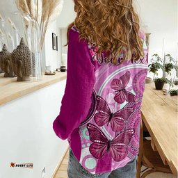 Personalised Australia Breast Cancer Women Casual Shirt Indigenous Butterfly No One Fights Alone