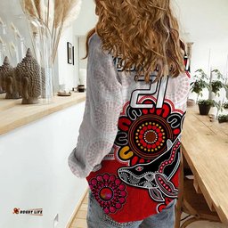 Custom Personalised Dolphins Rugby Women Casual Shirt Indigenous Circles and Waves White