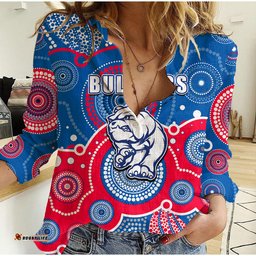 Custom Personalised And Number Bulldogs AFL Women Casual Shirt Aboriginal Patterns