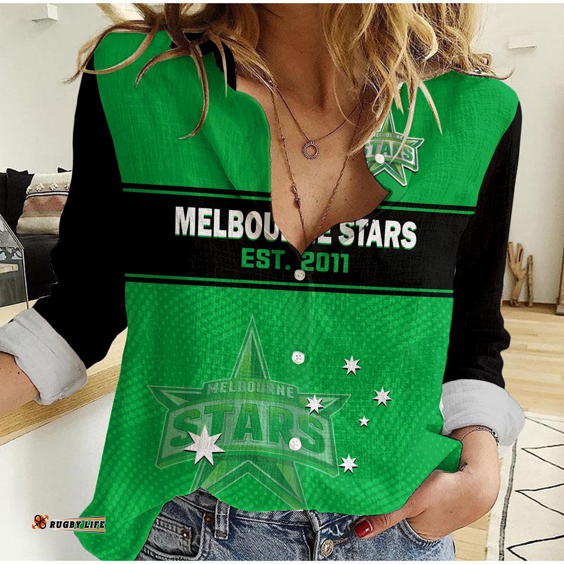 Custom Text And Number Melbourne Stars Cricket Women Casual Shirt Est 2011 Sporty