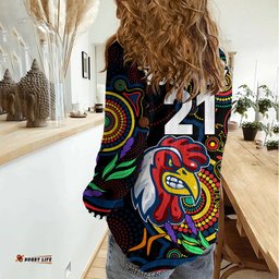 Custom Roosters Rugby Aboriginal Art Women Casual Shirt NAIDOC Indigenous Tribal