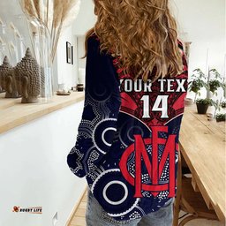 Personalised Melbourne Football Women Casual Shirt Go Demons Aboriginal Mix Polynesian Pattern