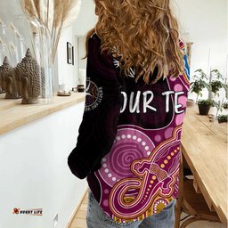 Personalised NAIDOC Week 2023 AFL Lions Women Casual Shirt Aboriginal Dot Art Lizard Mix Boomerang