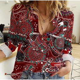 Custom Text and Number Women Casual Shirt Aboriginal Animal and Dot Acrylic Paint Ver.01