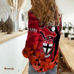 St Kilda Football ANZAC 2023 Women Casual Shirt Saints Aboriginal Mix Poppy Camouflage