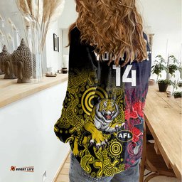 Custom Demons And Tigers Football Women Casual Shirt 2023 Together Indigenous Art