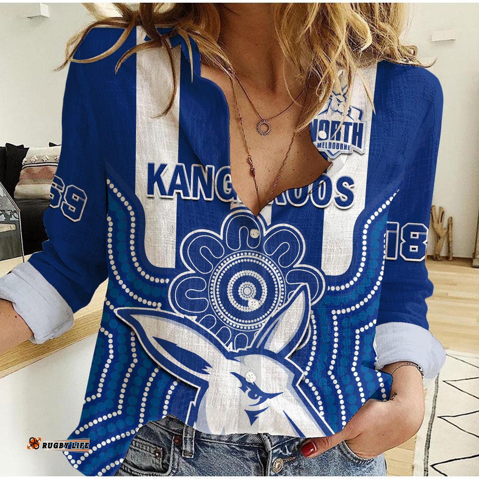 Melbourne Football Women Casual Shirt North Kangaroos 1869 Aboriginal Art