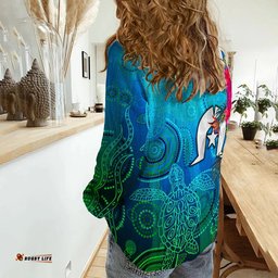 Women Casual Shirt Torres Strait Blue Sea With Hibiscus
