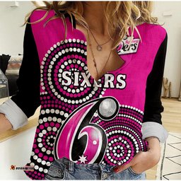 Sydney Sixers Cricket Women Casual Shirt Champions BBL12 Proud Indigenous Art