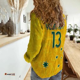 Custom Text and Number Australia Soccer Women Casual Shirt World Cup Football 2022 Socceroos with Kangaroos