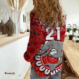 Custom Personalised Dolphins Rugby ANZAC Women Casual Shirt Camouflage Poppy