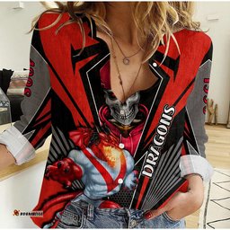 Custom Personalised Dragons Rugby Women Casual Shirt Mascot St. George Illawarra Since 1998 Cool Skull