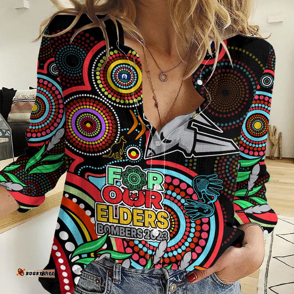 Bombers Football Aboriginal Art Women Casual Shirt NAIDOC Indigenous Tribal