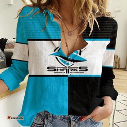 Custom Text And Number NRL Sharks Women Casual Shirt Mix Jersey