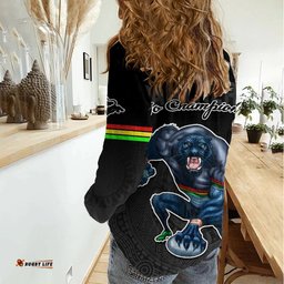 Panthers Premier 2023 Women Casual Shirt Mascot with NRL Trophy Black Version