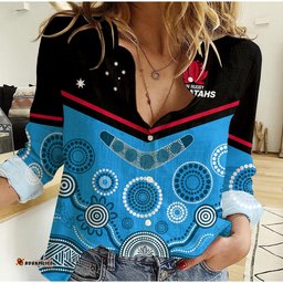 Custom Text And Number Waratahs Super Rugby 2023 Women Casual Shirt NSW Tahs Indigenous Art