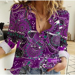 Custom Text and Number Women Casual Shirt Aboriginal Animal and Dot Acrylic Paint Ver.04