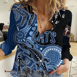 Personalised NAIDOC Week 2023 AFL Cats Women Casual Shirt Aboriginal Dot Art Lizard Mix Boomerang
