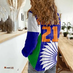 Custom India Cricket Women Casual Shirt Men in Blue World Cup 2023 Bharat Flag Style