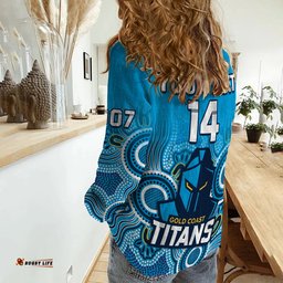 Custom Text And Number Titans Rugby Women Casual Shirt Gold Coast 2007 Aboriginal Art