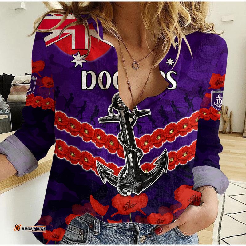 Custom Personalised Dockers Football ANZAC Women Casual Shirt Lest We Forget