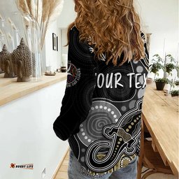 Personalised NAIDOC Week 2023 AFL Magpies Women Casual Shirt Aboriginal Dot Art Lizard Mix Boomerang