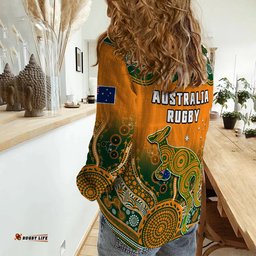 Australia Rugby Women Casual Shirt Wallabies Kangaroo Orange Aboriginal