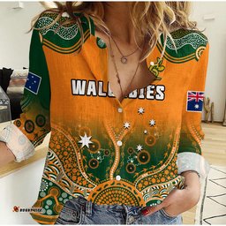 Australia Rugby Women Casual Shirt Wallabies Kangaroo Orange Aboriginal