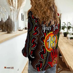 Custom Text and Number Aboriginal Dot Painting Women Casual Shirt Go To Touch The Sun
