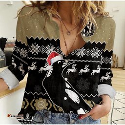 Custom Personalised Collingwood Football Women Casual Shirt Magpies Indigenous Merry Christmas