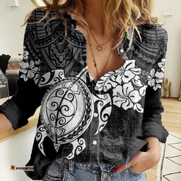 Custom Panthers Rugby Women Casual Shirt Penrith Hibiscus and Turtle With Polynesian Pattern