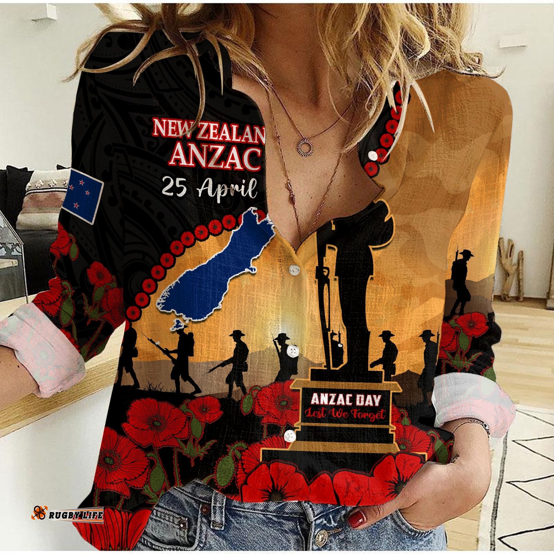 Custom Personalised New Zealand Anzac Women Casual Shirt Maori Camouflage Mix Poppies We Will Remember Them