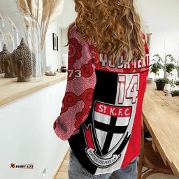 Custom Text And Number Saints Football Women Casual Shirt St Kilda 1873 Aboriginal Dot Painting