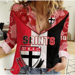 Custom Text And Number Saints Football Women Casual Shirt St Kilda 1873 Aboriginal Dot Painting