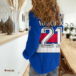 Custom Text And Number AFL Bulldogs Football Women Casual Shirt Simple Style 2023