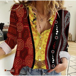 Aboriginal Koori Dot Acrylic Paint and Dreamtime Dance Women Casual Shirt