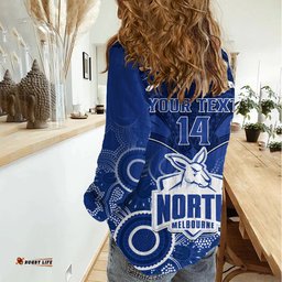 Personalised North Melbourne Football Women Casual Shirt Kangaroos Aboriginal Mix Polynesian Pattern