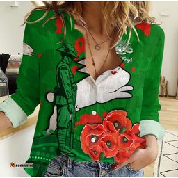 Custom Personalised Rabbitohs ANZAC Day Women Casual Shirt South Sydney Camouflage Mix Aboriginal