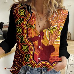 Australia Father Day Women Casual Shirt Aussie Best Dad Ever Indigenous Hand Art