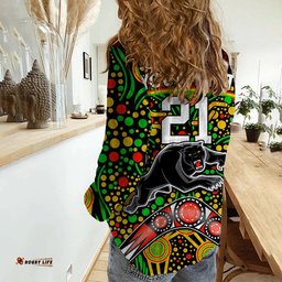 Custom Personalised Panthers Rugby Women Casual Shirt Boomerang Indigenous Dots