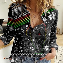 Panthers Rugby Women Casual Shirt Go The Mighty Panthers 2023 Christmas Vibe Unique