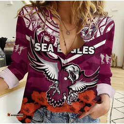 Custom Text And Number Sea Eagles Rugby ANZAC 2023 Rugby Women Casual Shirt Camouflage Mix Indigenous