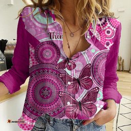Australia Breast Cancer Women Casual Shirt Indigenous Butterfly No One Fights Alone