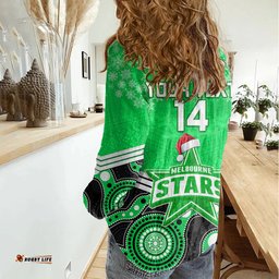 Custom Melbourne Stars Cricket Christmas Women Casual Shirt Merry Xmas 2023 Indigenous Art