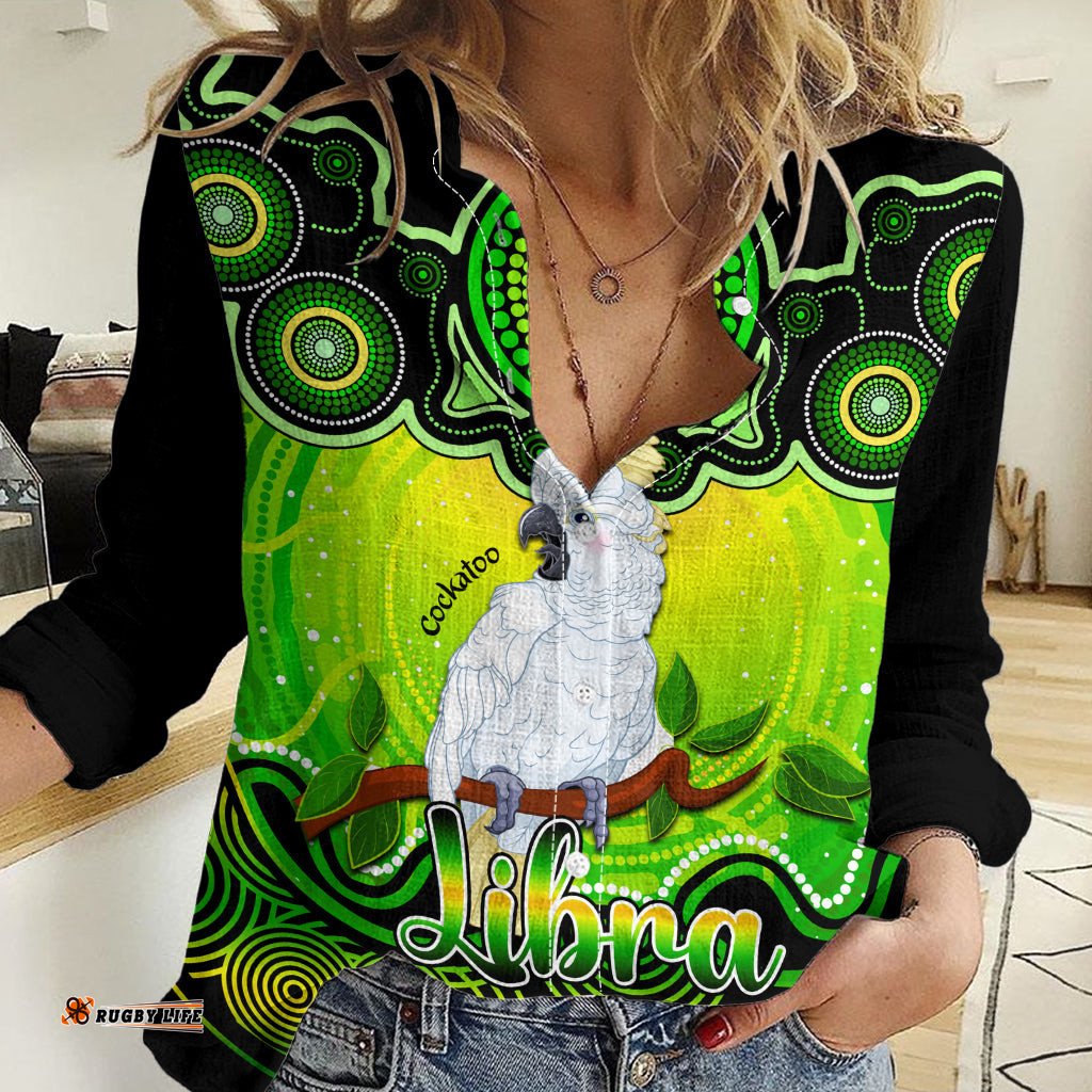 Personalised Australia Libra Cockatoo Zodiac Women Casual Shirt Auz Astrology Aboriginal - Green