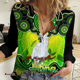 Personalised Australia Libra Cockatoo Zodiac Women Casual Shirt Auz Astrology Aboriginal - Green