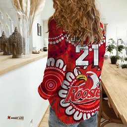 Custom Personalised Roosters Rugby ANZAC Women Casual Shirt Camouflage Poppy