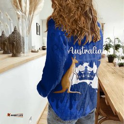 Australia King Birthday Women Casual Shirt Australian Map With Crown Blue Version